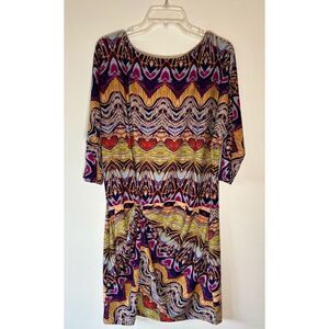 BCBG Maxazria women multicolor heart print 3/4 sleeve pullover dress  XL #5-1420